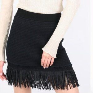Club Monaco Fredrikah Black Fringe Textured Knit Mini Skirt Stretch Small